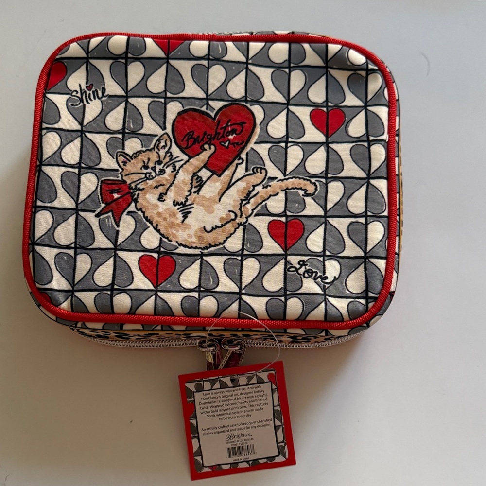 Brighton Red, Black & Cream Leopard Bow jewelry or Cosmetic Case, NWT